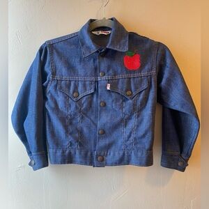 Vintage 1970s Levi's Kids Denim Jacket with red apple and eagle embroidered.